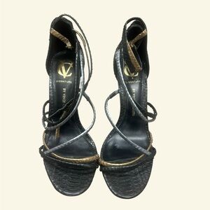 Vince Camunto Black and Tan Strappy Heels